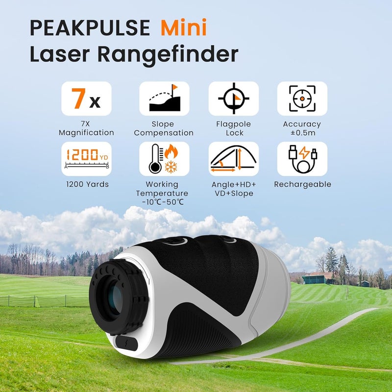 PEAKPULSE 1200 Yards Mini Golf Range Finder for Golfer and Hunter Rangefinder HDLCD 7X Magnification with Slope for Hunting Men Women Rechargeable Flag Locked with Vibration Angle VD HD - Image 2